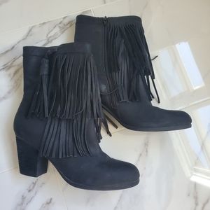 Ralph Lauren fringed black booties